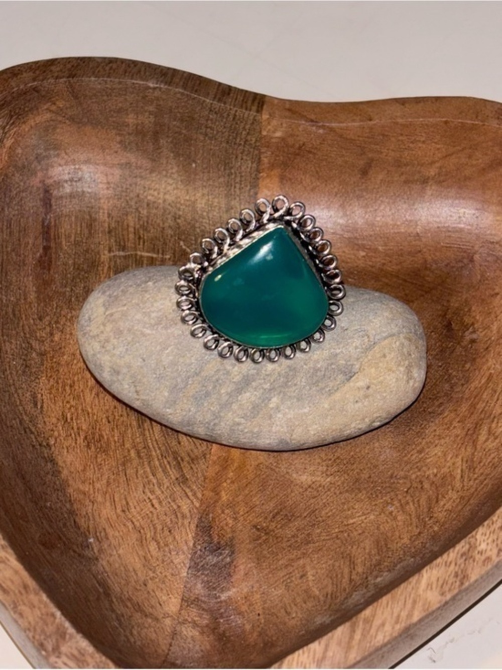 Emerald Tide Celestial Statement Ring Sterling Silver Plated Size 9
